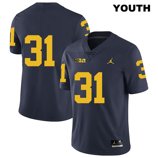 Youth NCAA Michigan Wolverines Jack Young #31 No Name Navy Jordan Brand Authentic Stitched Legend Football College Jersey YT25L33KN